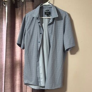 Kenneth Cole Blue Casual Button Down Shirt with Geometric Pattern